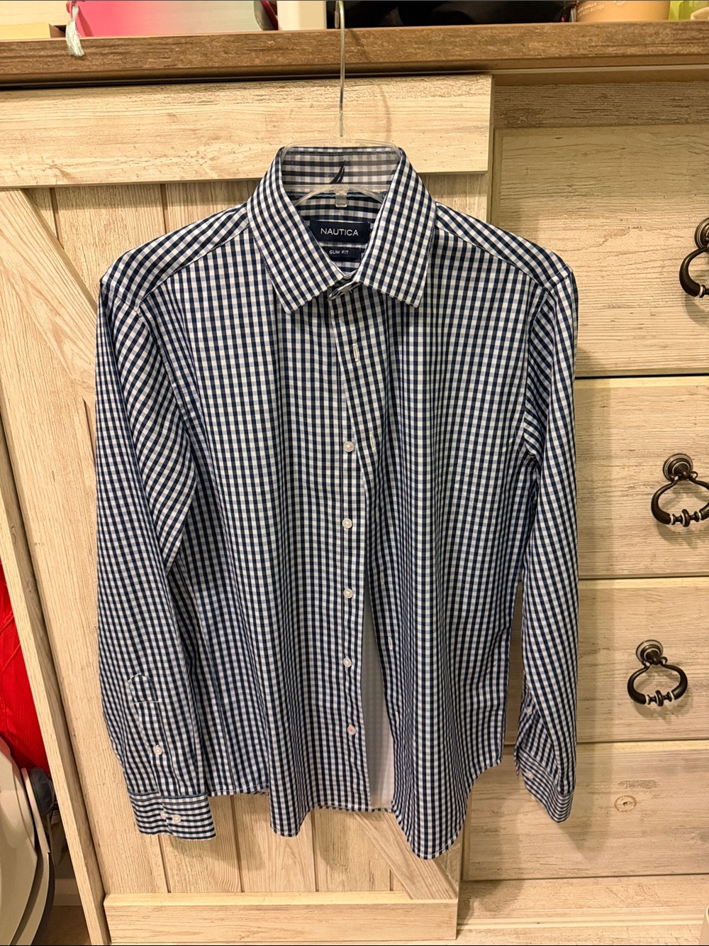 Nautica Blue and White Gingham Button-Down Shirt